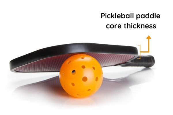 pickleball paddle with core thickness highlighted